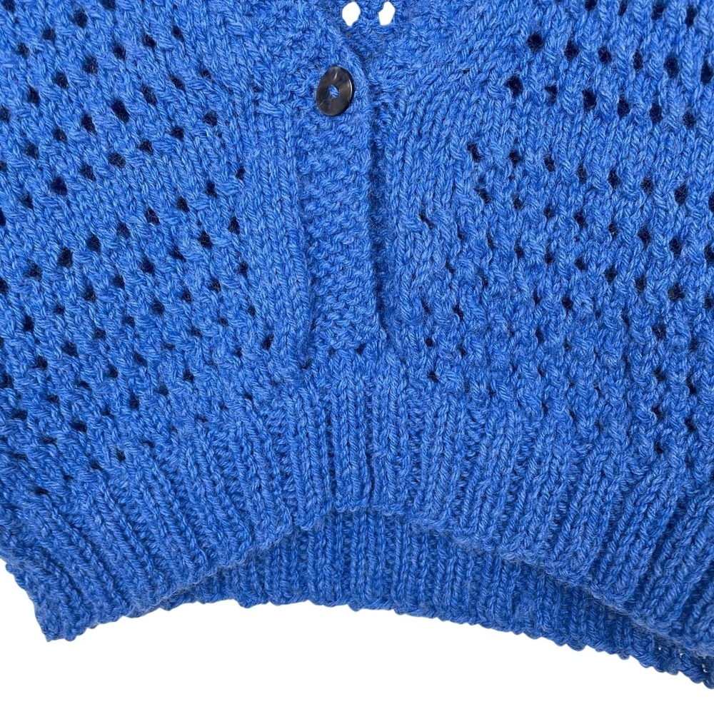 Handmade Womens Cardigan Sz M Crochet Cobalt Blue Twee Cottage Cropped Layering - Picture 6 of 7